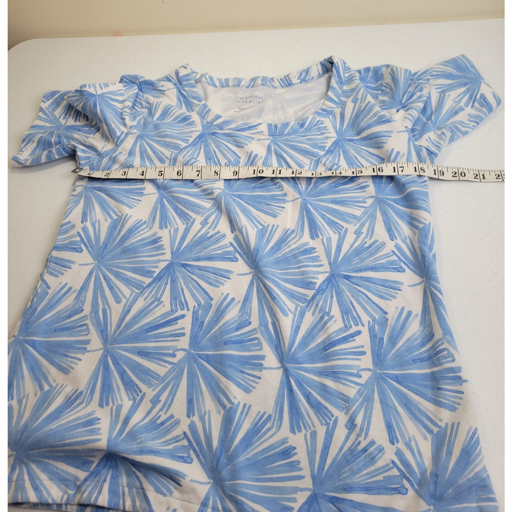 Talbots Art to Wear Top Blue White Palm Leaves Short Sleeve Women's Size Large - Picture 3 of 10